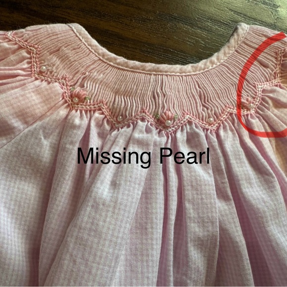 Girls Petit Ami Smocked Pink Flowers Pearls Party Portrait Church Dress Newborn - Picture 5 of 5